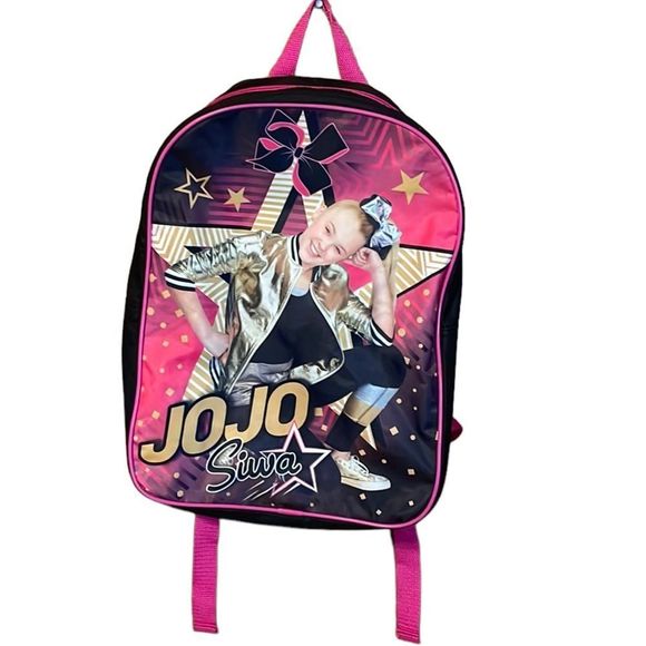 •JOJO SIWA• BLACK/PINK LARGE POCKET BACKPACK/BOOKBAG EUC - Picture 1 of 11